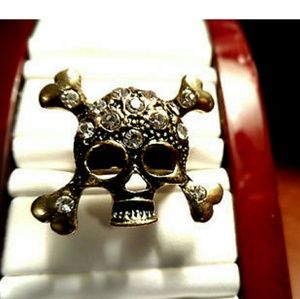 New SKULL & Cross Bones Ring Brass color sz 6-8